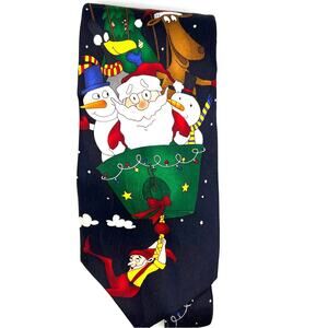 Hallmark Yule Tie Greetings - Santa and Friends Tie- 58" Long - Green-Black-Red